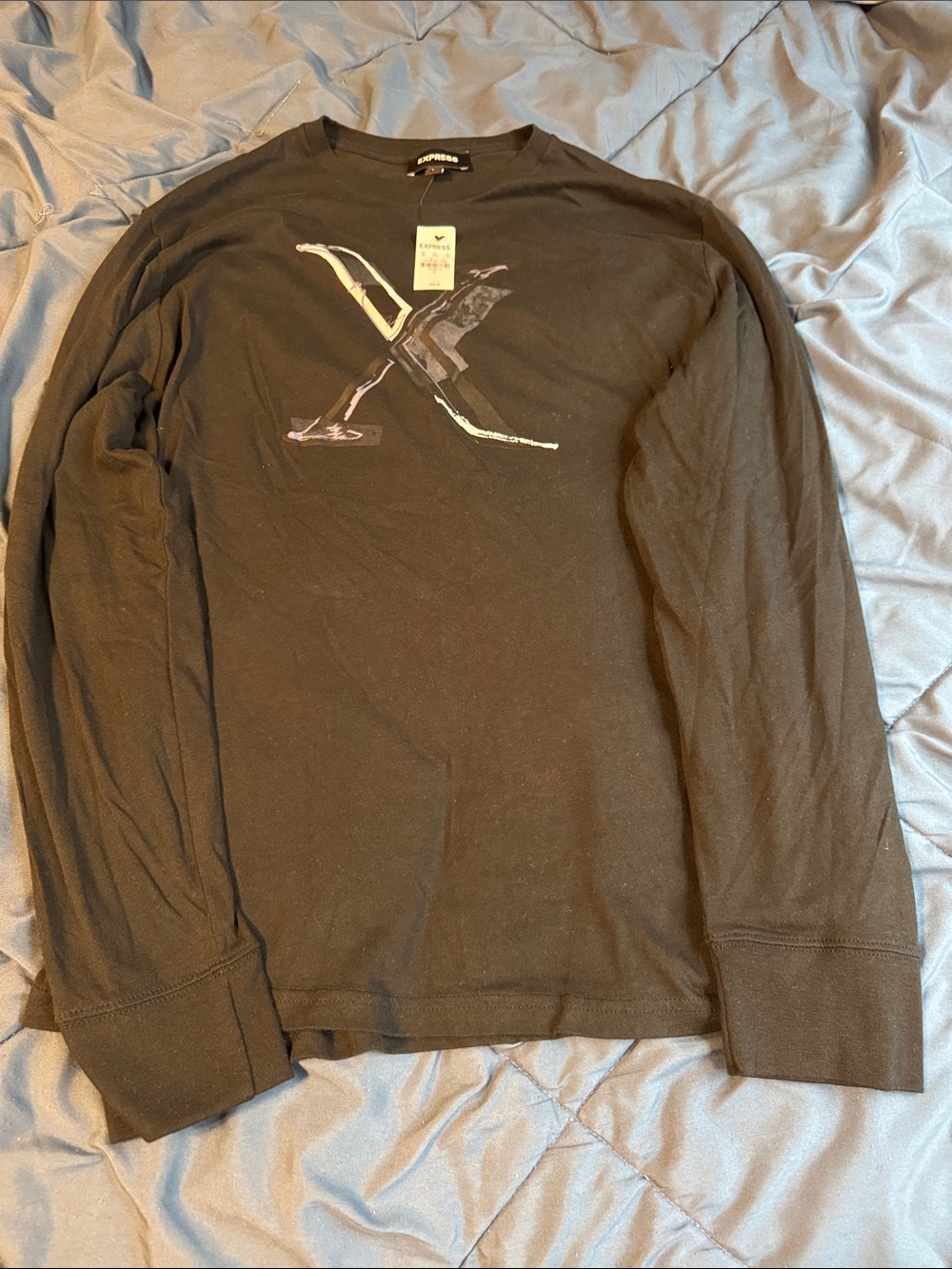 Express Black Long Sleeve Graphic Tee with Metallic X